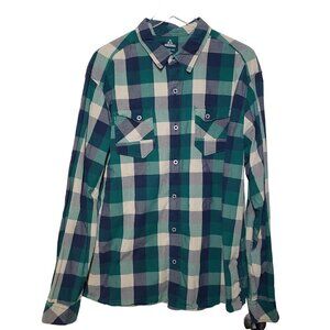 Ascend Check Flannel Shirt Cotton Long Sleeve Teal Blue Button Up Mens XL